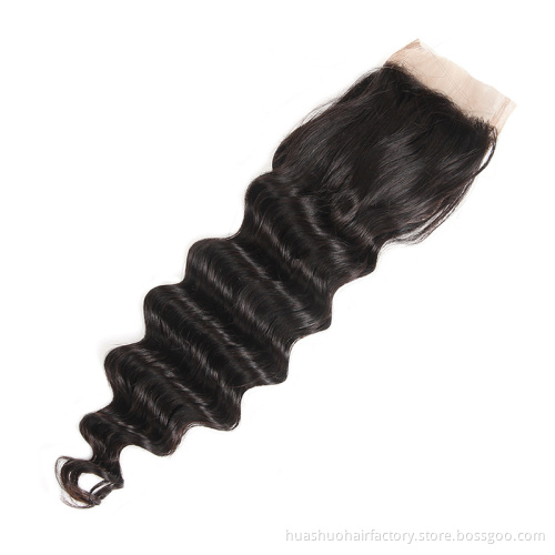 Huashuo Highest Discounts Peruvian Hair Lace Closures Color 1b Loose Deep Weave Closures For Sale